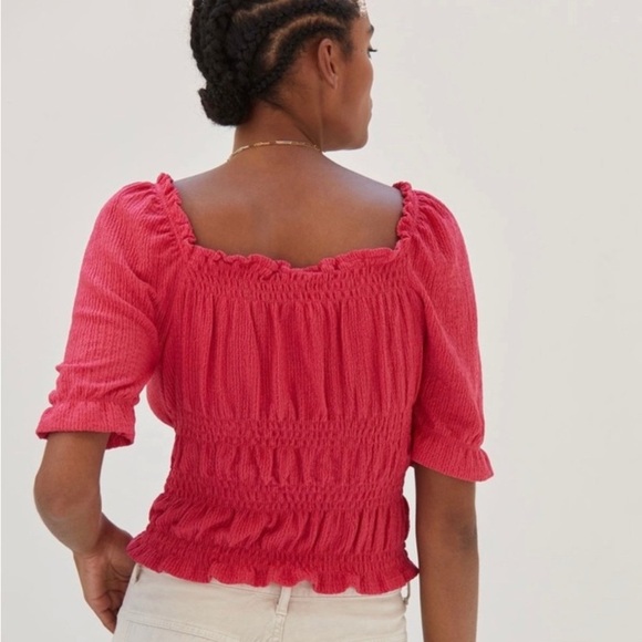 Anthropologie Pilcro Puff Sleeved Crop Top in Rose Red Pink Small - Picture 4 of 12